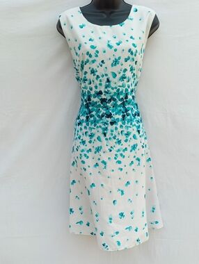 Plus Size White Dress with Teal Floral Print